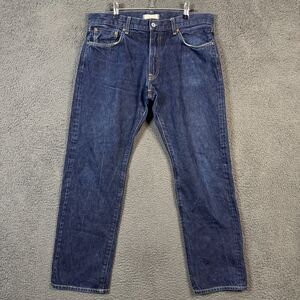Uniqlo Jeans Mens 34x32 Blue Straight Fit Dark Wash Selvedge Denim Pants